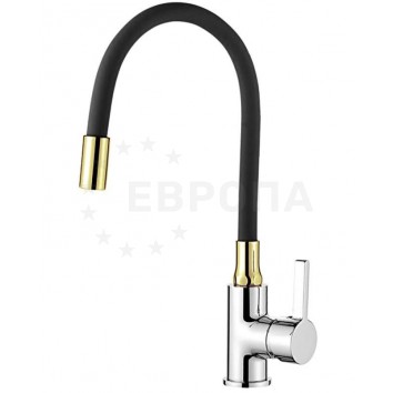 Смеситель LEDEME L4898-10 с гибким изливом, хром,золото/черный излив