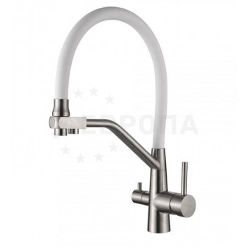 Смеситель LEDEME L74855-3 с гибким изливом и фильтром п/в, нерж/белый излив