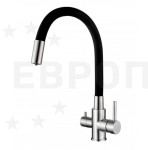 Смеситель LEDEME L74255-2 с гибким изливом и фильтром п/в, нерж/черный излив