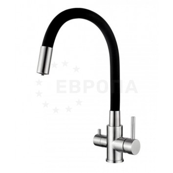 Смеситель LEDEME L74255-2 с гибким изливом и фильтром п/в, нерж/черный излив