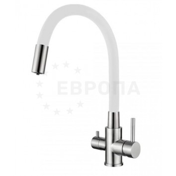 Смеситель LEDEME L74255-3 с гибким изливом и фильтром п/в, нерж/белый излив