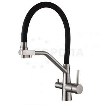 Смеситель LEDEME L74855-2 с гибким изливом и фильтром п/в, нерж/черный излив